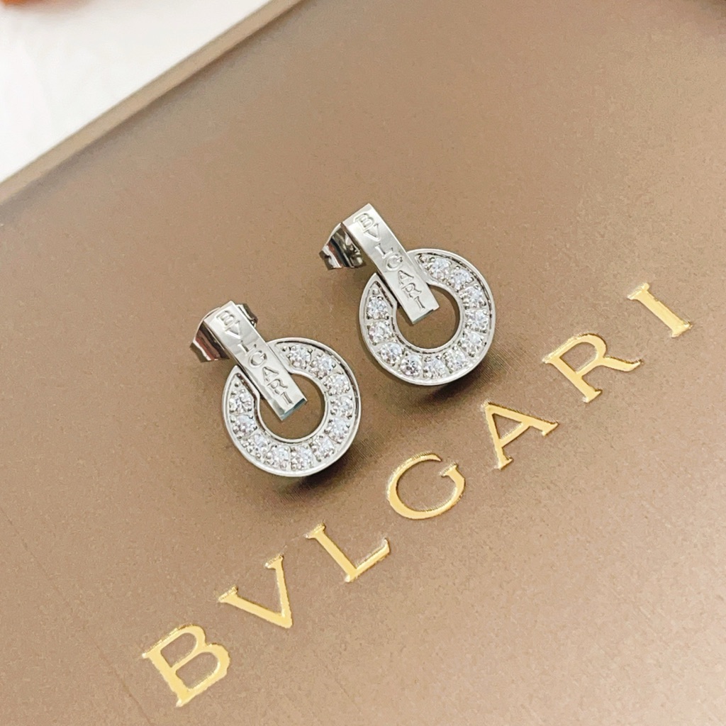 Bvlgari Bvlgari Bvlgari White Gold Diamond Hoop Stud Earrings